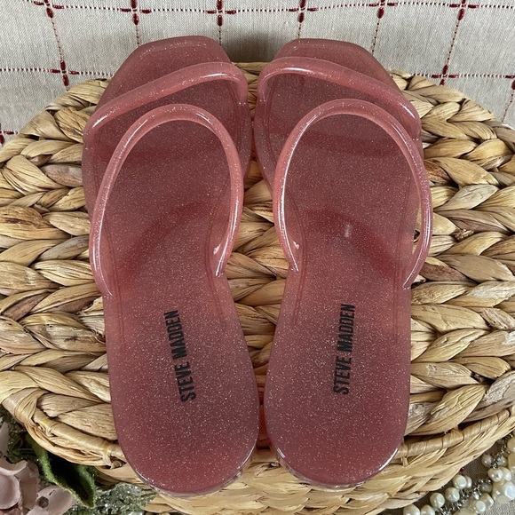 Set of 2 Steve Madden “PIKE” Jelly Flip Flop Sandals Size 6 Pink & Silver New - Picture 4 of 10